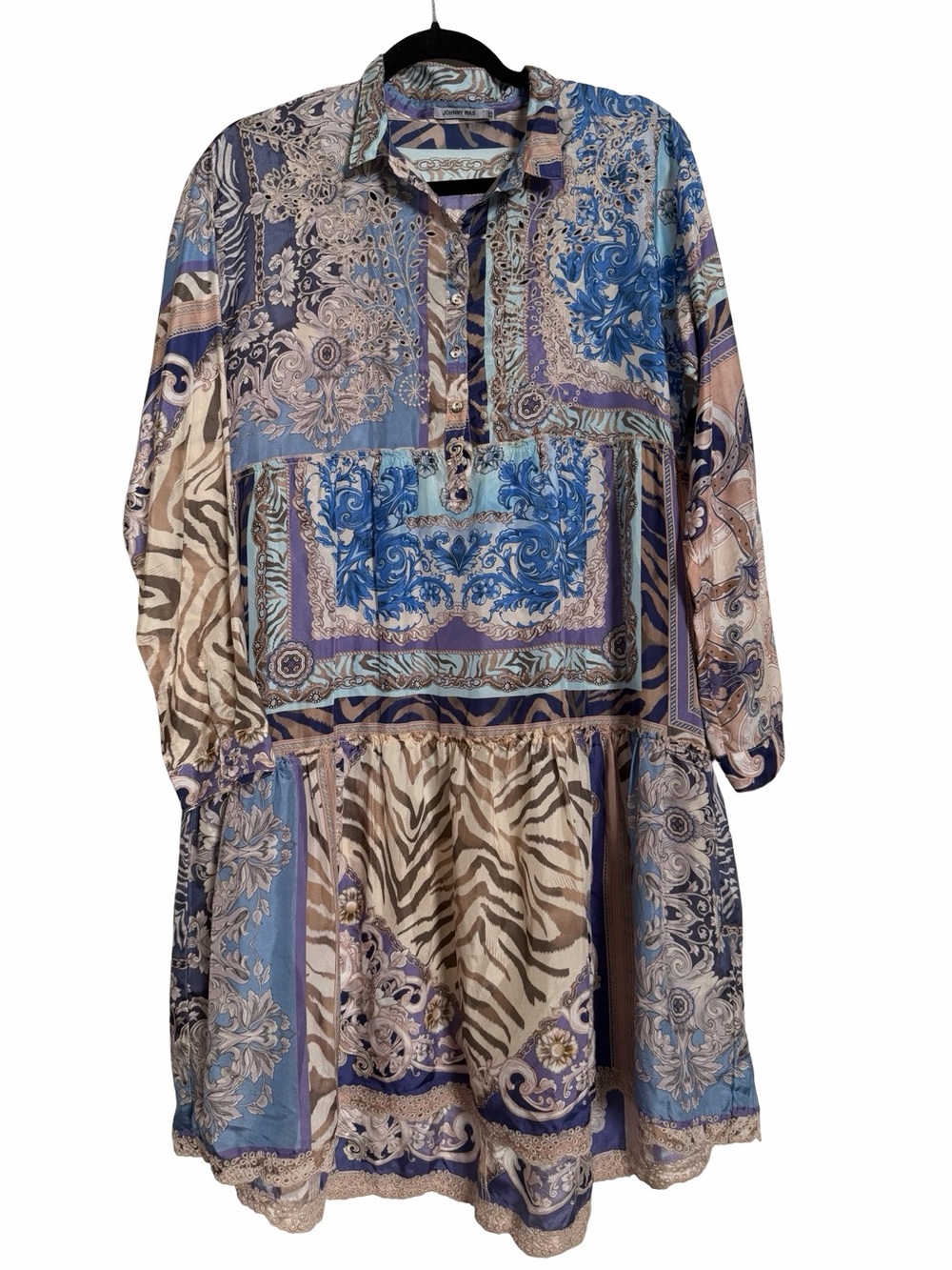 Johnny Was Valentin Jasmin Dress Silk Patchwork Boho Flowy Floral Paisley Zebra